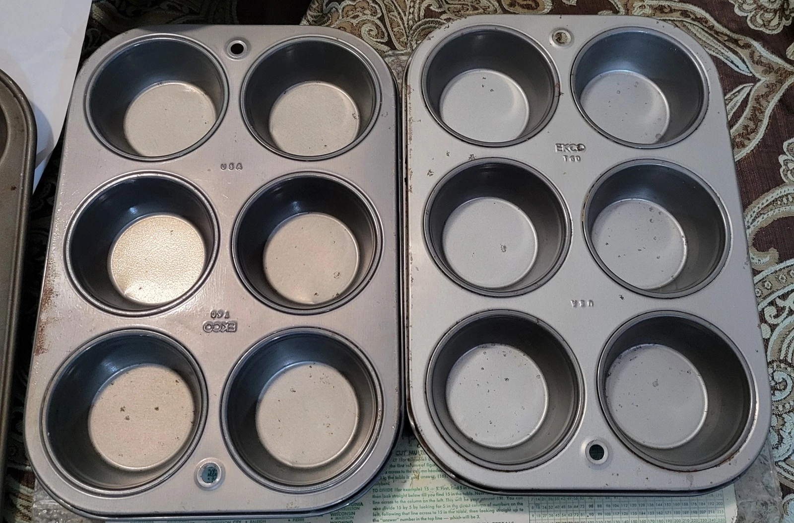Vintage Ekco 160 USA 6 Spot Muffin Cupcake Biscuit Metal Baking Pans Set of 2