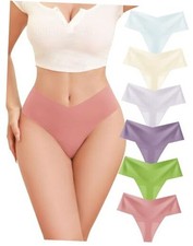 Womens Seamless Thongs Invisible V-waisted Underwear No Show Medium Green 6pack