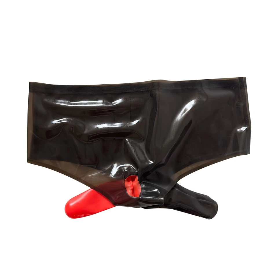 Clear Schwarz Latex Gummi Sexy Shorts Unterwäsche mit Anal Satz und Penis Set - Bild 3 von 4