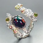 Handmade A+ 3 ct+ Natural Black Opal Ring 925 Sterling Silver Size 9 /R462817