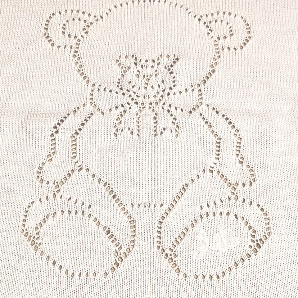 NUEVO CON ETIQUETAS Ralph Lauren Pointelle-Knit Manta Bebé Algodón Orgánico Blanco Oso de Peluche  Foto 2 de 4