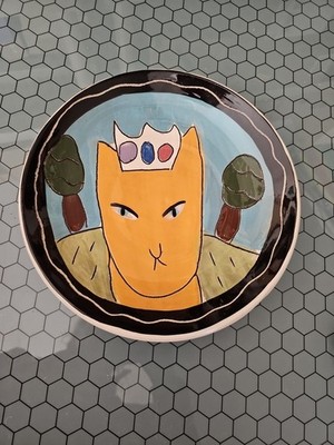 Sandra Magsamen Art Pottery Cat Plate/bowl. 10.5 Inch. ''Your Royal Highness''