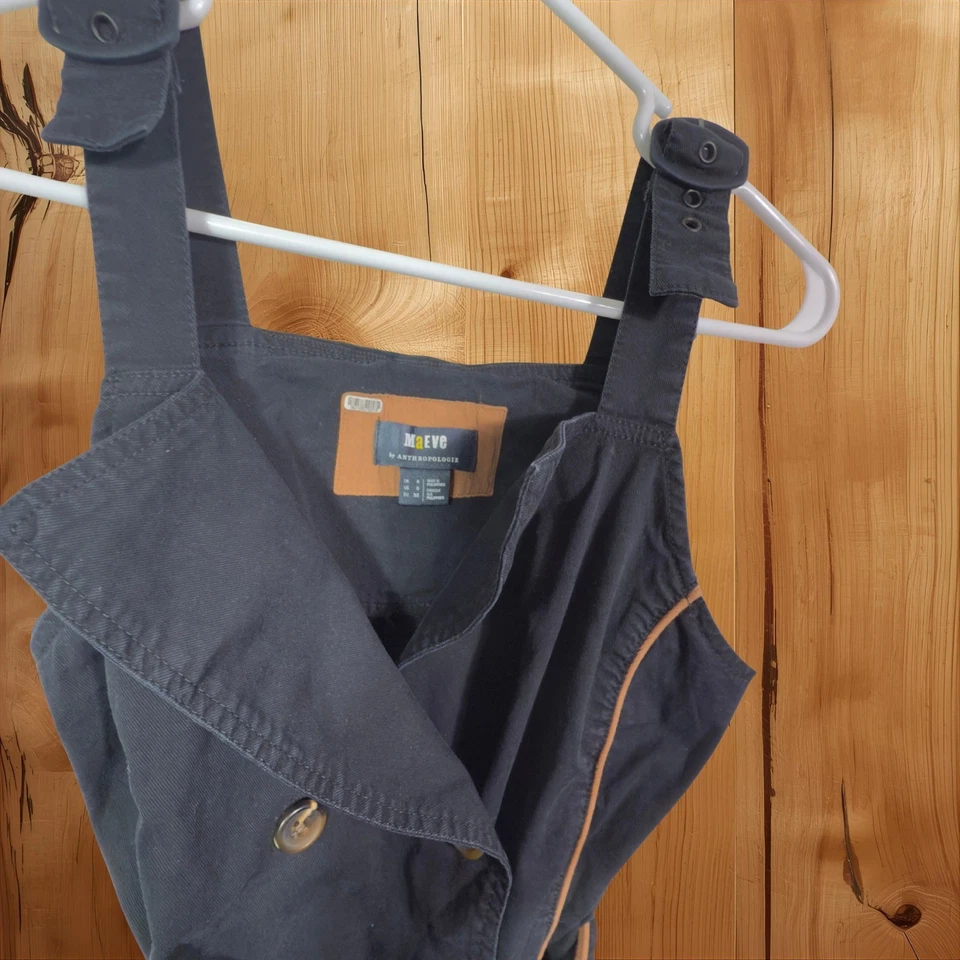 Vestido Maeve Anthropologie para mujer talla 4 negro tostado ribete sin mangas botón cinturón Foto 2 de 4