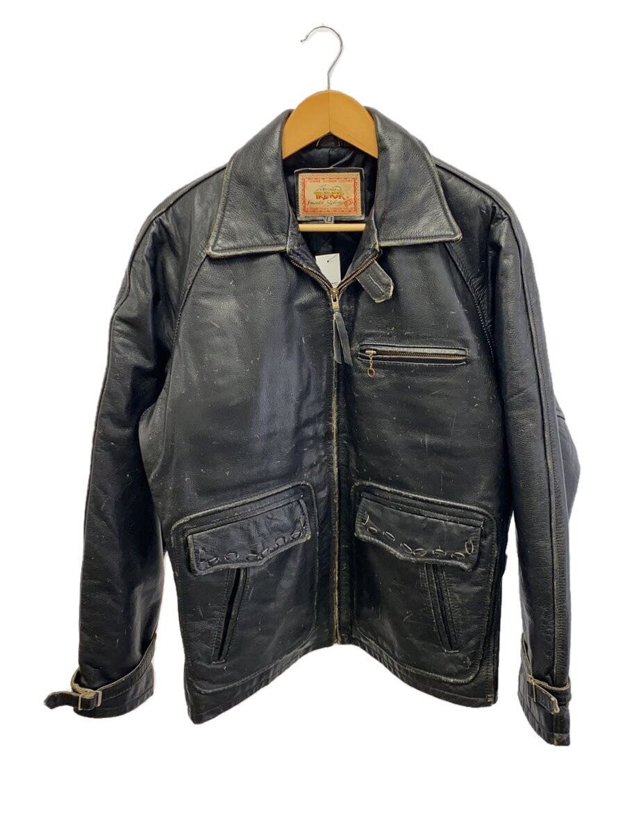 Men's Black Plain Leather Blouson Jacket Size S 272