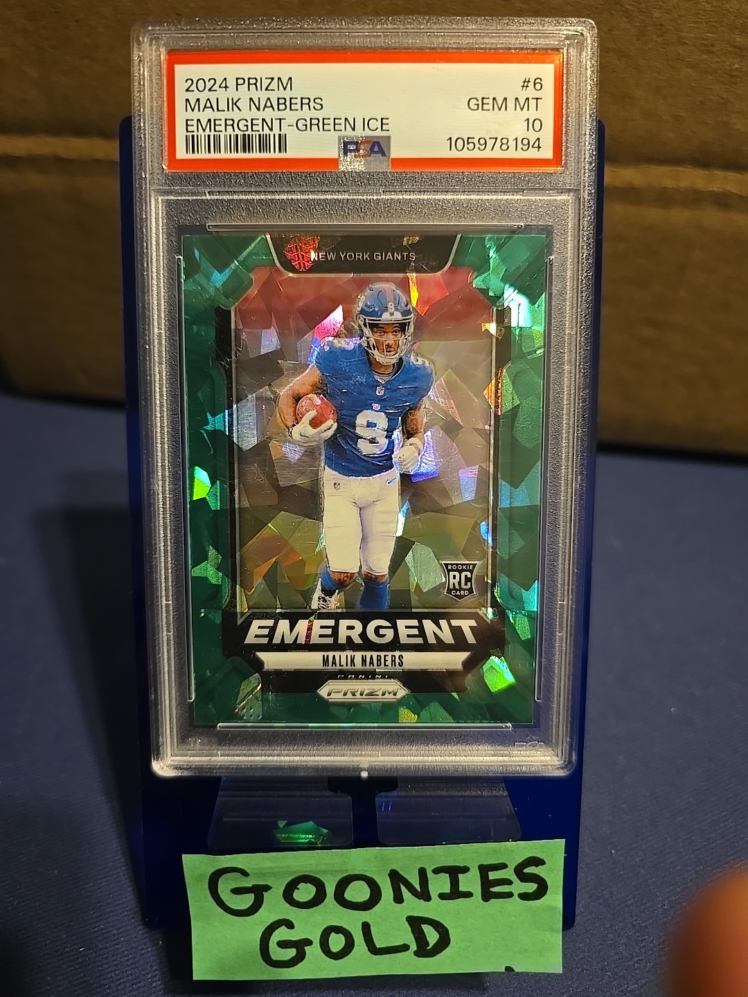 Malik Nabers RC PSA Gem 10 2024 Panini Prizm - Emergent #6 Green Ice Prizm