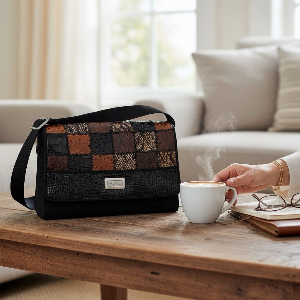 EGO Patchwork Faux Crocodile Black Brown Multicol… - image 2