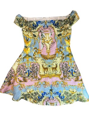 Comino Couture London Deer In The Woodland Pastel Bardot Skater Dress Sz 12 NWT