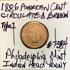 1886 American Indian Head Cent Type 1 Circulated Brown Philadelphia Mint