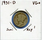 W@W 1931-D MERCURY DIME!!!! ( Semi Key !!!!) VG+ !!!!!