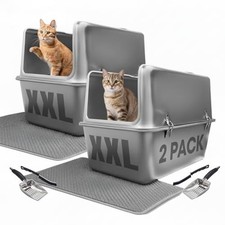 2 Pack XXL All Stainless Steel Litter Box Lid 30L Enclosed 16" Tall Walls Lea...