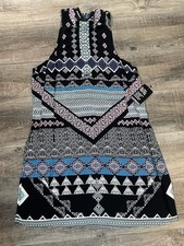 Express Large Black Tribal Print Sleeveless Racerback Tank Mock Neck Dress NWT