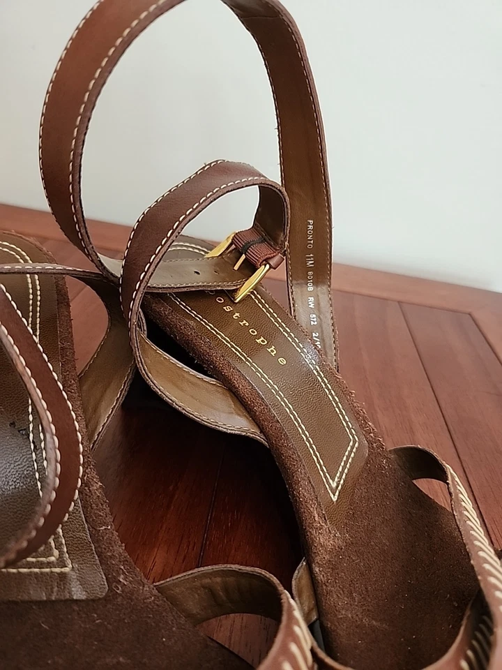 Zapatos Mujer APOSTROPHE Marrón.Cuero 3" Tacones Correa Tobillo Talla 11 M Foto 4 de 4