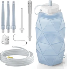 Collapsible Silicone Enema Bag Bottle Kit with 5.3ft Enima Hose, 5 Enema Tips, C
