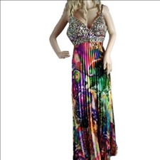 Cinderella Vibrant Multicolor Maxi Dress Size 10 Formal Evening Gown