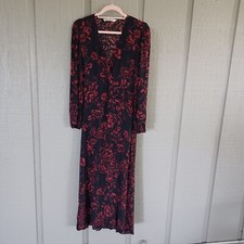 Zara Floral Printed Long Dress Size S Women Black Red Bloggers Fave Slit