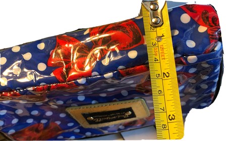 Betsey Johnson Bag Makeup Betseyville Cosmetic Blue White Polka Dot Red Bow Zip - Picture 8 of 8