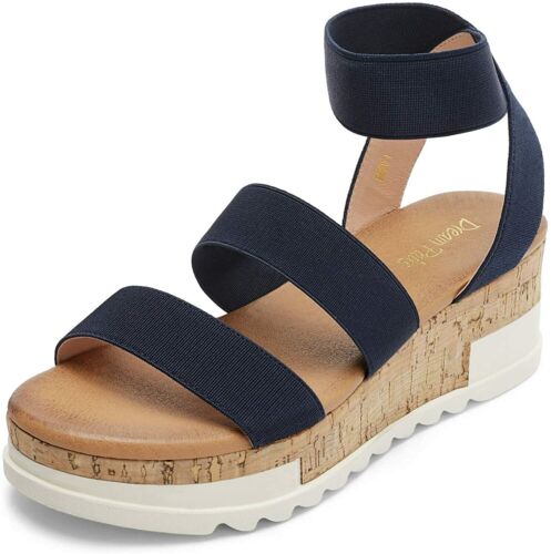 Damen-Plateau-Sandalen mit Keilabsatz offene Zehenpartie Knöchelriemen Freizeit-Slipper anziehende Schuhe - Bild 20 von 31