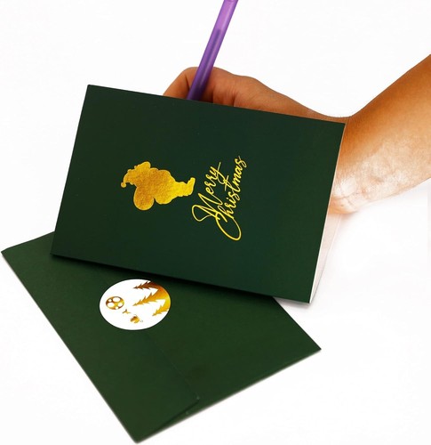Pack de 12 tarjetas de felicitación navideñas premium con tema dorado - Imagen 3 de 5