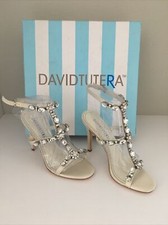 David Tutera Worthy Ivory Satin Embellished Jeweled Formal Wedding Sandal 