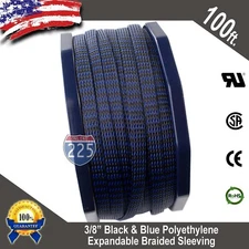100 FT 3/8" Black Blue Expandable Wire Sleeving Sheathing Braided Loom Tubing US