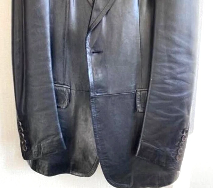 Gucci giacca sartoriale pelle di agnello nera due bottoni taglia 46 uomo ottima