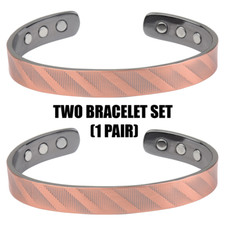 Copper Magnetic Bracelet PAIR - ADJUSTABLE CUFF - Unisex Energy Arthritis USA S2