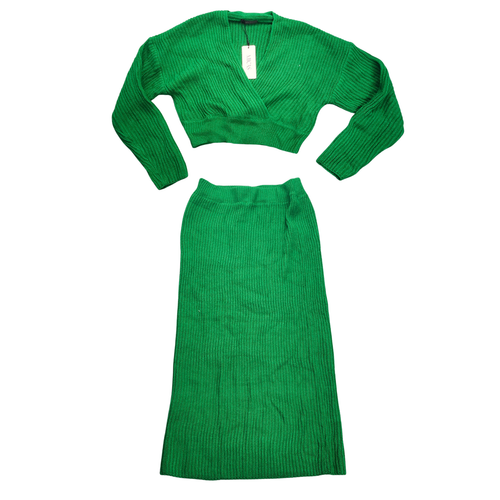 MICAS Womens long-sleeved V-neck Top and Long skirt set Sz Small