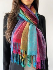 Ladies Long Rainbow Multi Colour Black Paisley Scarf Floral Pashmina Shawl Wrap