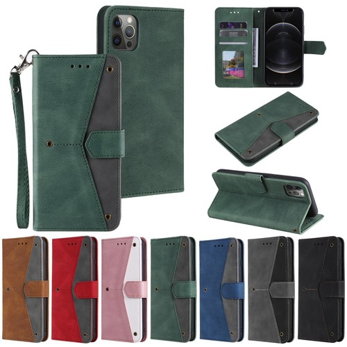 Wallet Case for iPhone 15 14 13 12 Mini 11 8 7 6 SE 2022 Black Green Blue Red - Picture 1 of 4