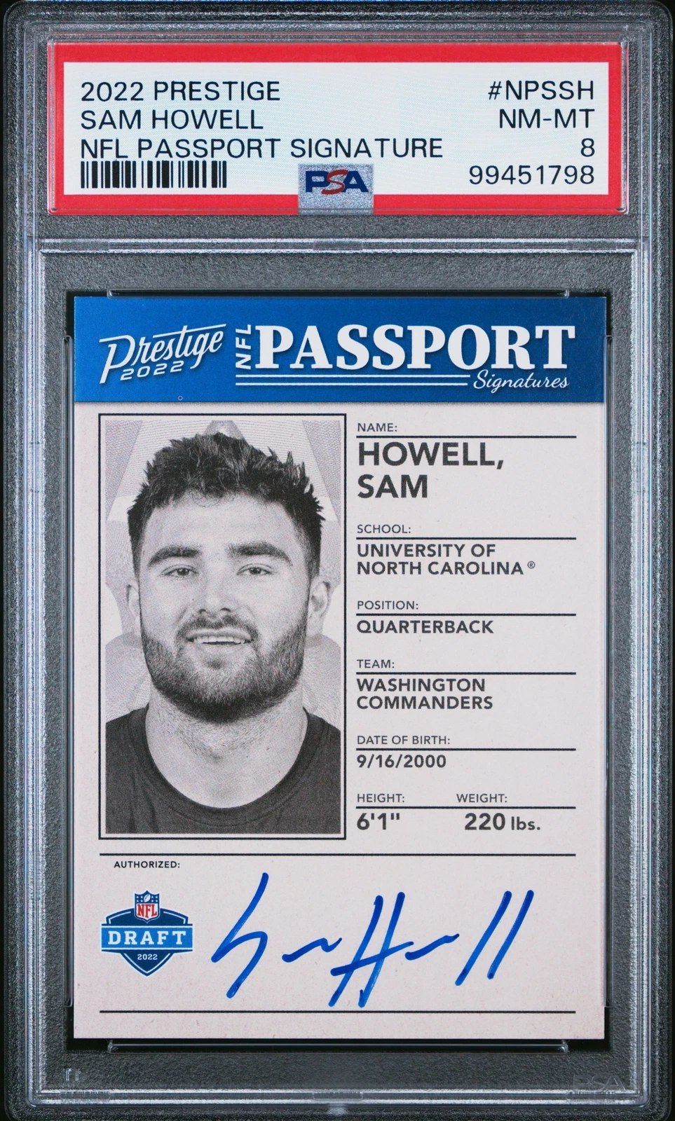 Sam Howell Panini Prestige NFL Passport Signatures #NPSSH Base