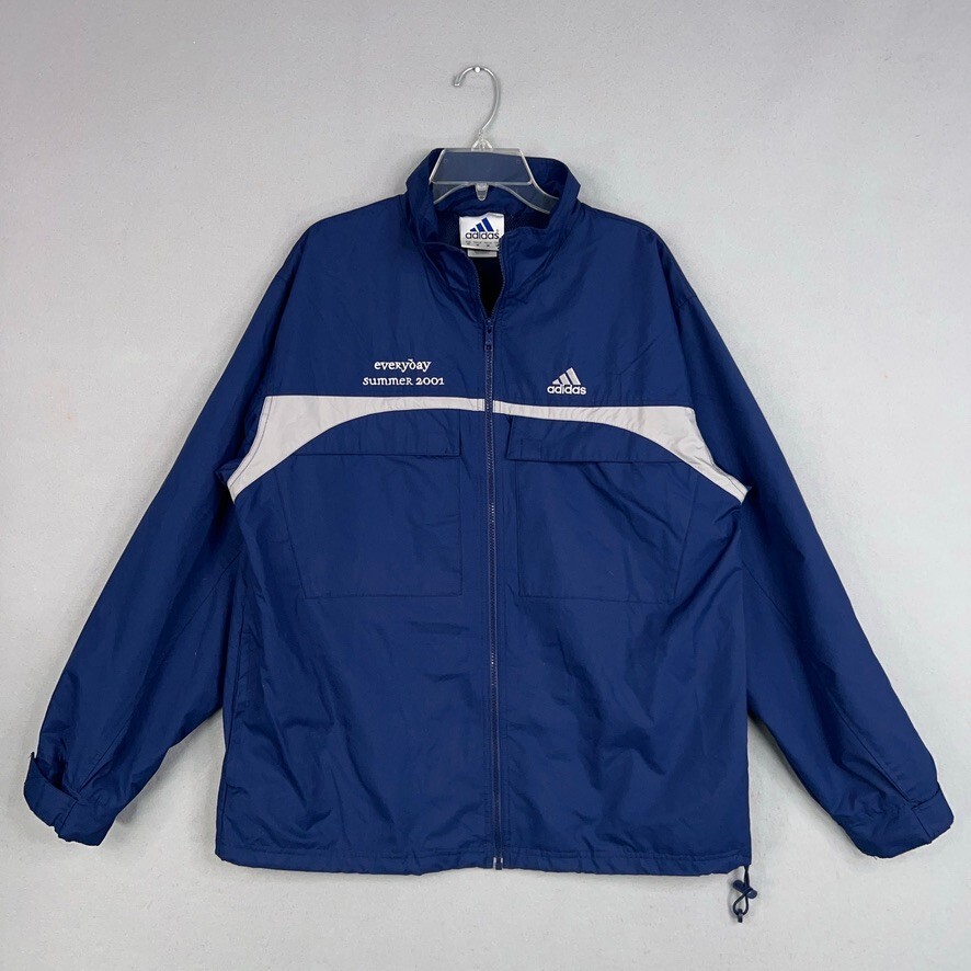 Vintage Adidas Jacket Mens Medium Blue Track Warm Up Windbreaker 90s Streetwear