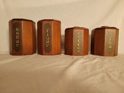 Vintage Estate Find Wooden Kitchen Canister 4 Pc Set Octagon NestIng RETRO