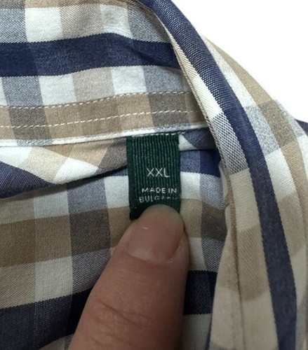 Kent & Curwen Mens XXL Classic Fit Shirt Blue Khaki Plaid Button Front - Picture 5 of 7