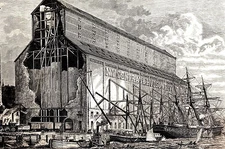 Theo Davis CENTRAL and HUDSON RIVER RAILROAD Grain Elevator 1877 Print Matted
