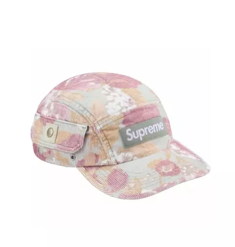 Casquette de camp de poche Supreme Corduroy SS24 florale authentique nouvelle boîte logo en main AOP