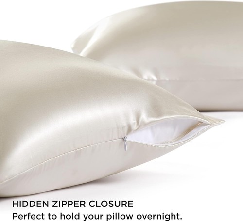 Gift-Worthy Queen Size Satin Pillowcase Set - 2 Zippered Covers in Grey Blue - Picture 7 of 8