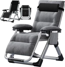 H&ZT Adjustable Chair Folding Lounge Chair Reclining Patio Chairs with Mattress