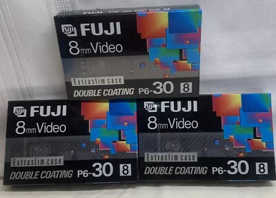 LOT of 3 FUJI P6-30 Camcorder 8mm Double Coating Blank Video Cassette Tapes NEW!