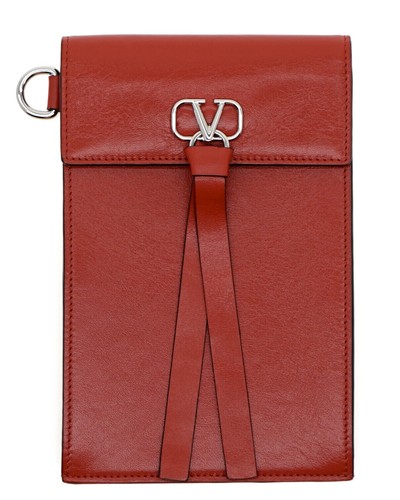 Valentino V-RING Wallet & Pouch On Strap Red Leather New - Picture 2 of 8