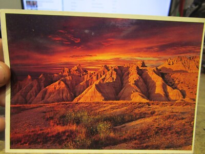 D1 SOUTH DAKOTA Old Postcard Badlands National Park Rugged Land Sunset