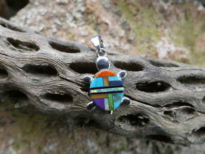 Petite Turtle Tortoise Pendant 925 Multi Gemstone & Opal Handcrafted Silver L98