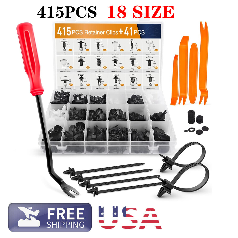 415-Piece Universal Auto Push Pin Rivet Clip Assortment Kit With Remover Tool - Black & White 4 thumbnail image