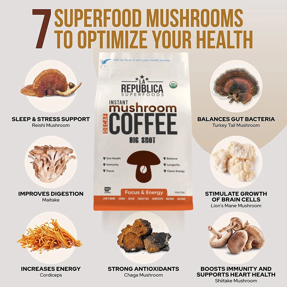 DECAF La República BIG SHOT Bolsa de Café de Setas Orgánico (Fructificación Completa Instantánea) Foto 2 de 4