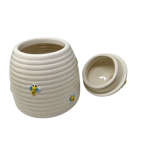 Biscottiera Miele Alveare Ceramica LEGGI Coperchio Stravagante 9" Bianco Giallo Cucina - Foto 10 di 19
