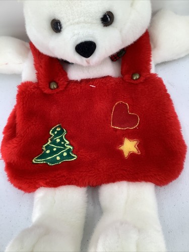Prima Creations weißer Bär Plüschstrumpf Weihnachten rot kariert Fliege Applikationen - Bild 3 von 8