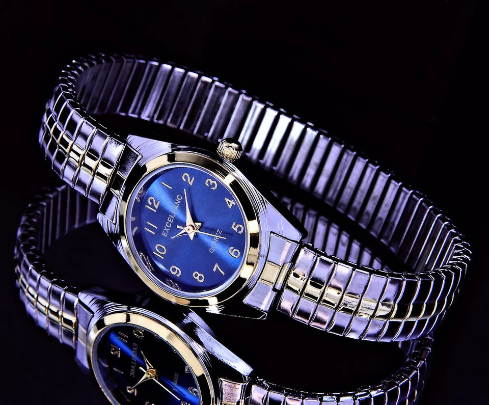 Excellanc Damen Armband Frauen Uhr mit Edelstahl Zugband Blau Silber Gold Farben - Bild 2 von 3