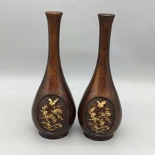 Chinese Copper Handmade Exquisite Flowers&Birds Vases A Pair 20615