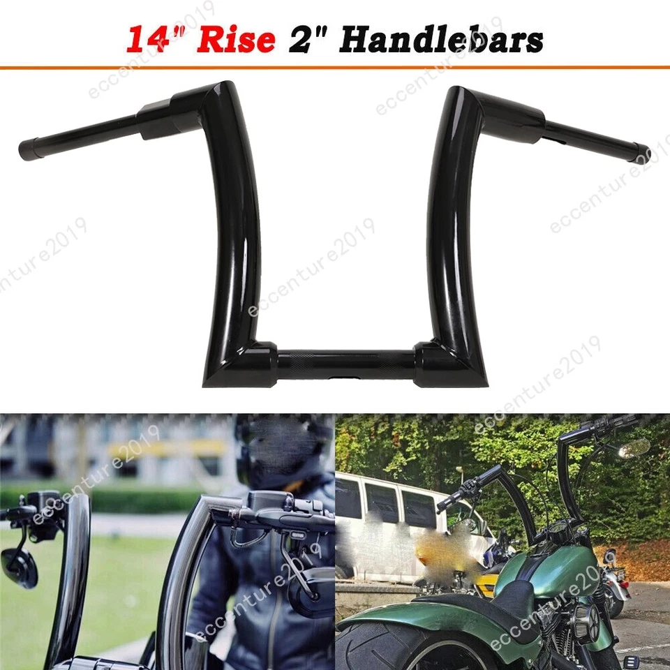 DNA MONSTER 14'' Rise Ape Hanger Fat Bars 2" Handlebar Black For Harley Fatboy Foto 3 de 4
