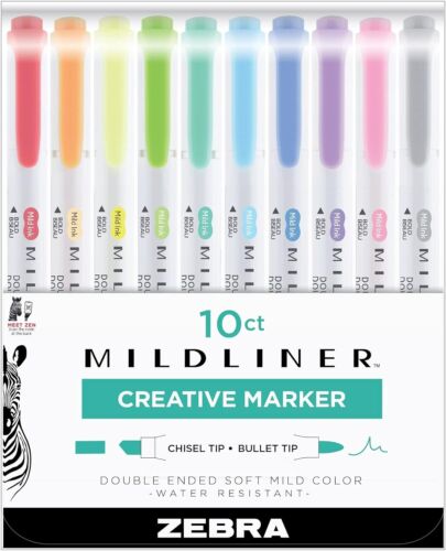 Marqueurs créatifs à double extrémité Zebra Mildliner, pack de 10 (78101) - Photo 1 sur 10