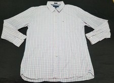 Tommy Hilfiger Button Shirt Mens XL 17.5 -18 Pink Blue 80's 2 Ply Fabric Cotton